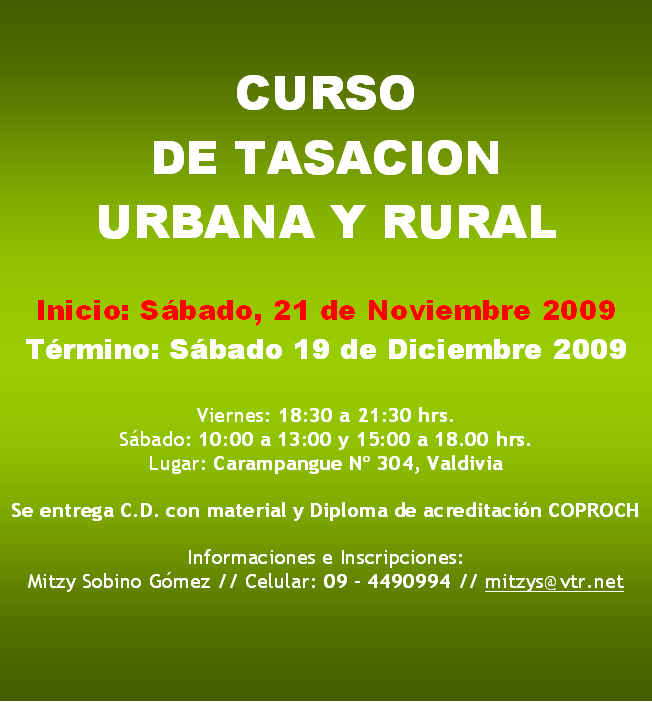 Cursos Tasación Urbana y Rural Noviembre 2009