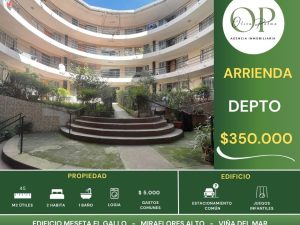 Se arrienda Depto 2h1b, Meseta el Gallo, Miraflores Alto, Viña del Mar