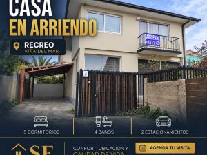 Arriendo amplia y acogedora casa de 2 pisos en Recreo, Viña